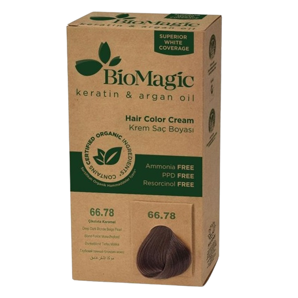 Краска для волос очень темный перламутровый блондин 66.78, 250 г Biomagic Keratin&Argan oil, цвет bardzo ciemny perłowy blond 66.78 — фото 2