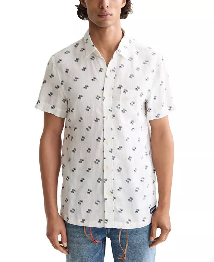 

Мужская льняная рубашка с коротким рукавом и принтом на пуговицах SCOTCH & SODA, коричневый/бежевый