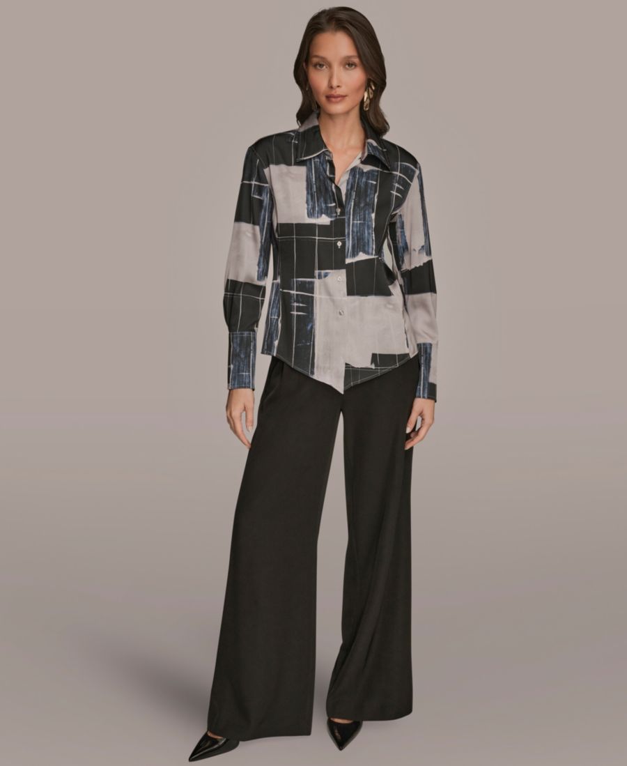 

Укороченная блузка с длинными рукавами и принтом Donna Karan New York, Vapor Multi