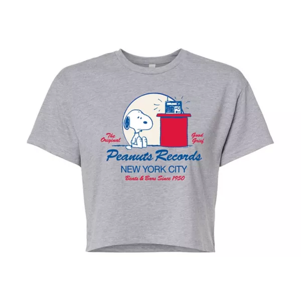 

Укороченная футболка Juniors Peanuts Records New York City Licensed Character, серый
