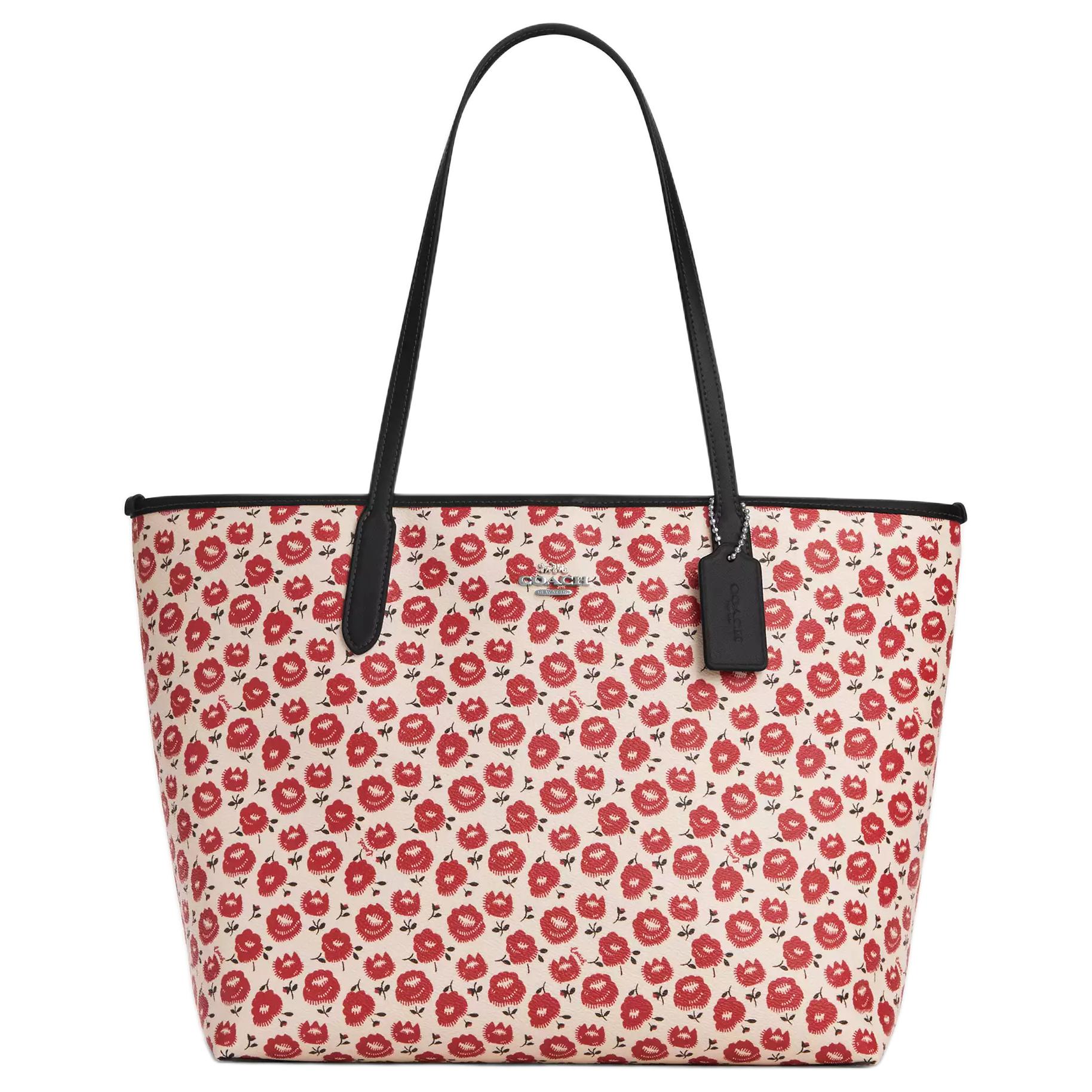 

COACH Городская сумка-шоппер из печатного лакированного холста, большая женская сумка через плечо красная