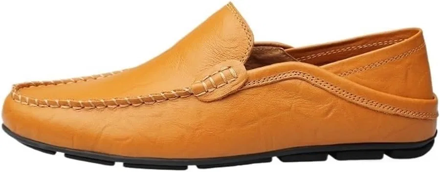 Лоферы мужские замша, легкие, Round Toe, желтый UOPYNE