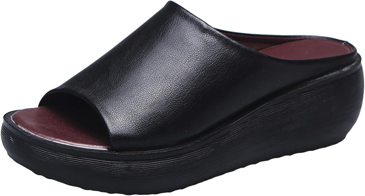 

Ортопедические сандалии для женщин, удобные ортопедические кожаные сандалии на танкетке, с подошвой-платформой, слайдеры с поддержкой свода стопы, летние элегантные и повседневные сандалии для прогулок, пляжная обувь для отпуска Generic, черный