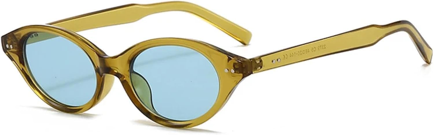 

Модные маленькие солнцезащитные очки «кошачий глаз» для женщин, ретро-очки с заклепками, солнцезащитные очки UV400 для мужчин, трендовые солнцезащитные очки с овальными линзами цвета зеленого чая TVTBBVV, Green Blue