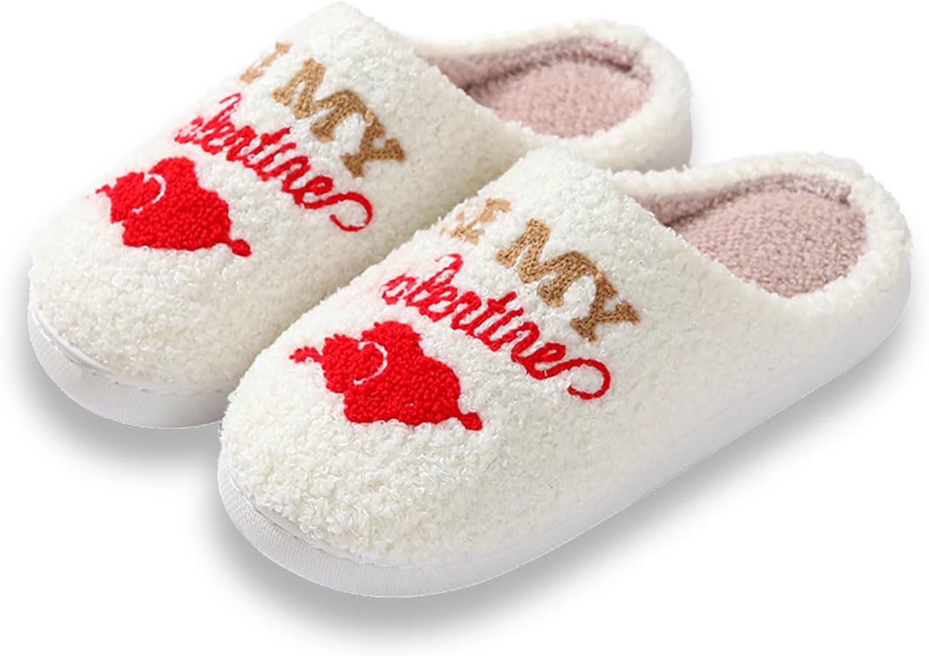 

Тапочки Titype Valentine для женщин и мужчин с сердечками, пушистые домашние тапочки, теплые зимние тапочки для дома, для улицы и помещений, Be My Valentine