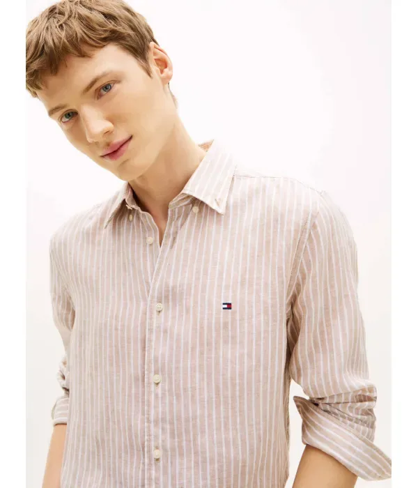 Льняная рубашка regular fit Tommy Hilfiger, бежевый — фото 4