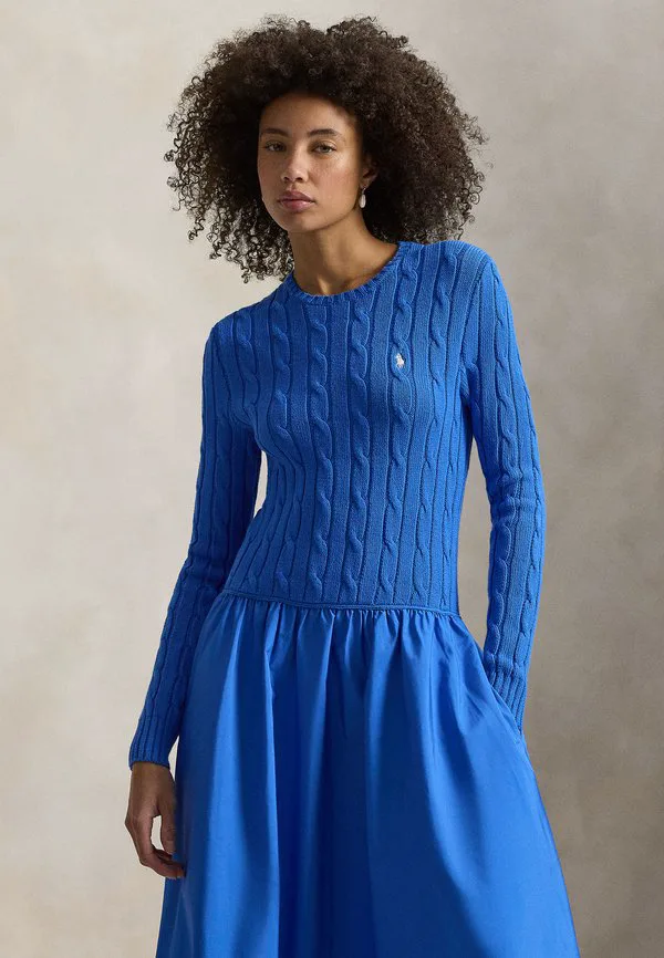 Хлопковое платье-сарафан с лифом крупной вязки Polo Ralph Lauren, Blue — фото 3