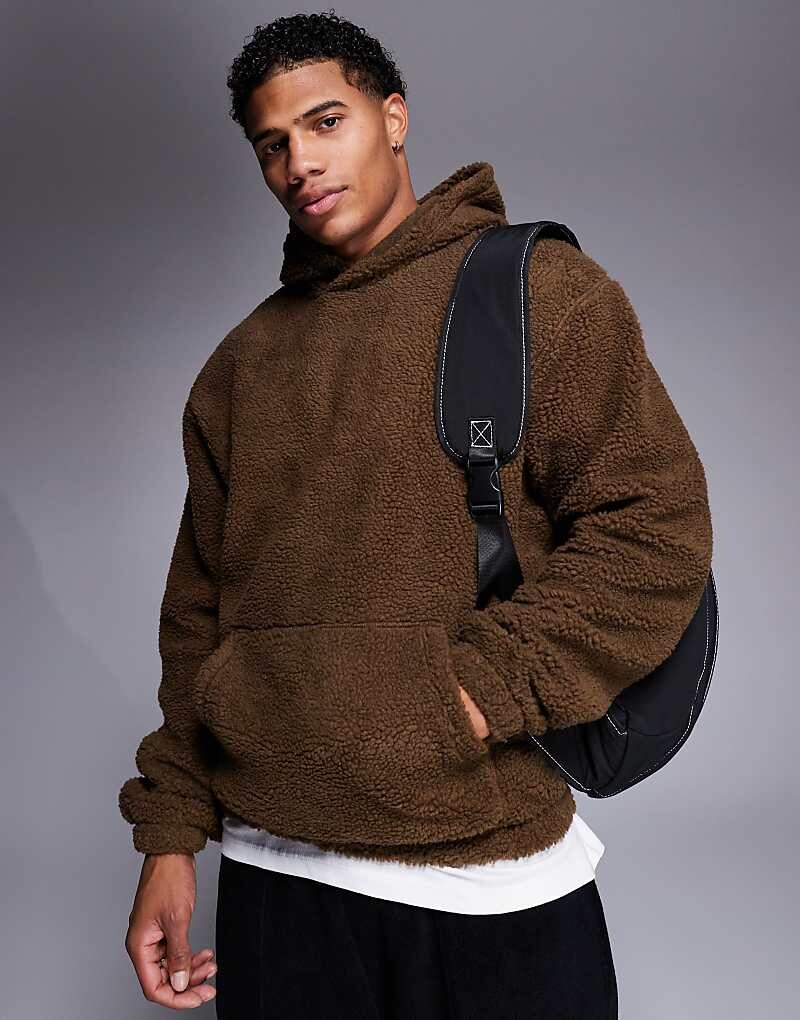 

Коричневое оверсайз-худи с принтом тедди ASOS DESIGN