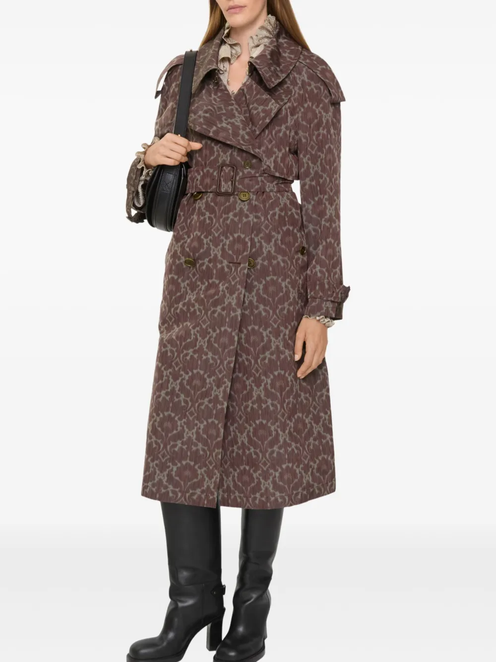 Тренч Burberry с поясом и принтом Baroque, коричневый — фото 4