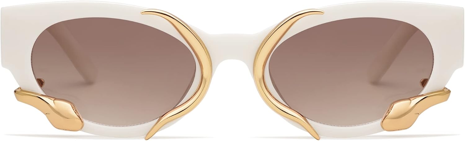 

Модные солнцезащитные очки для женщин и мужчин, винтажные, узкие, «кошачий глаз», с металлическим змеиным ремешком, аксессуары в стиле Y2k AP3621 Appassal, D11 Beige/Brown (Gold Snake)