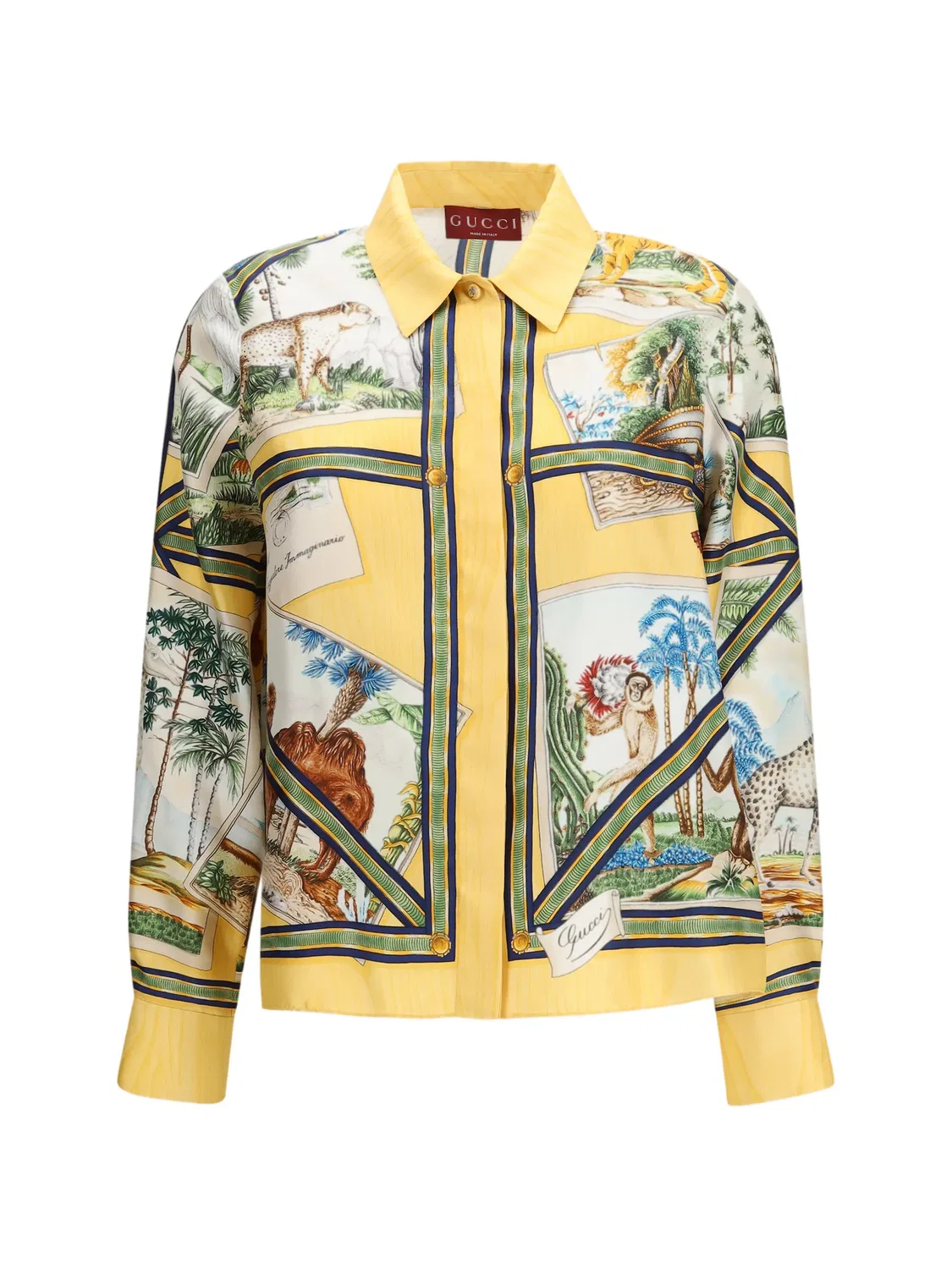 Рубашка Gucci классическая шелковая, с декоративными пуговицами, желтый