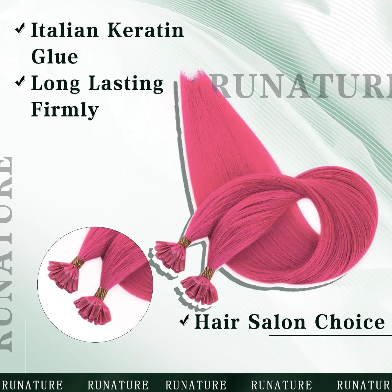 Накладные пряди для волос «U Tip» из натуральных волос Runature, 40 см, розовые Runature — фото 4
