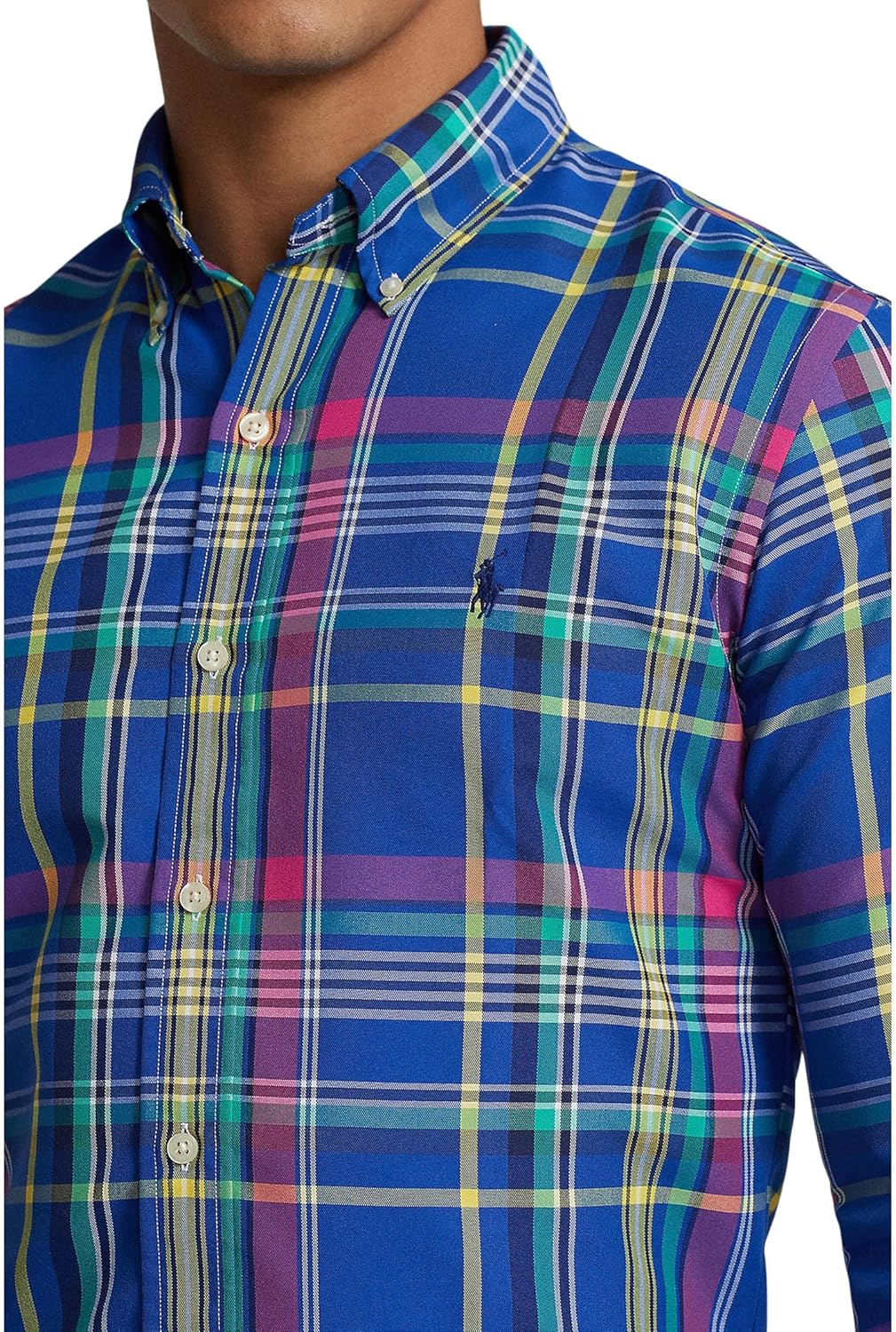 POLO RALPH LAUREN Мужская классическая фланелевая рубашка с длинным рукавом Performance, Royal/Pink Multi — фото 3
