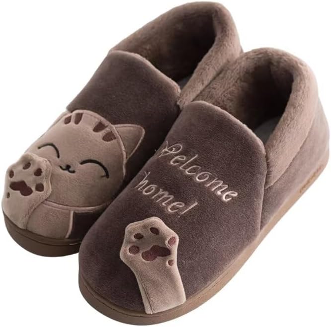 

Мужские и женские зимние домашние тапочки с милым котиком на каблуке Zonkacen, Coffee