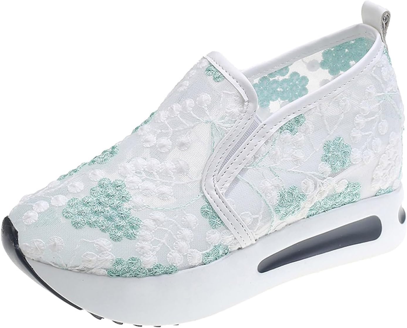 

Женские кроссовки на платформе Wedge, модные с цветочной вышивкой, сетчатые, удобные, с массивной подошвой, скрытыми высокими каблуками, на слипон, повседневные и нарядные, дышащие, для ходьбы с поддержкой свода стопы Mmoneyake, зеленый