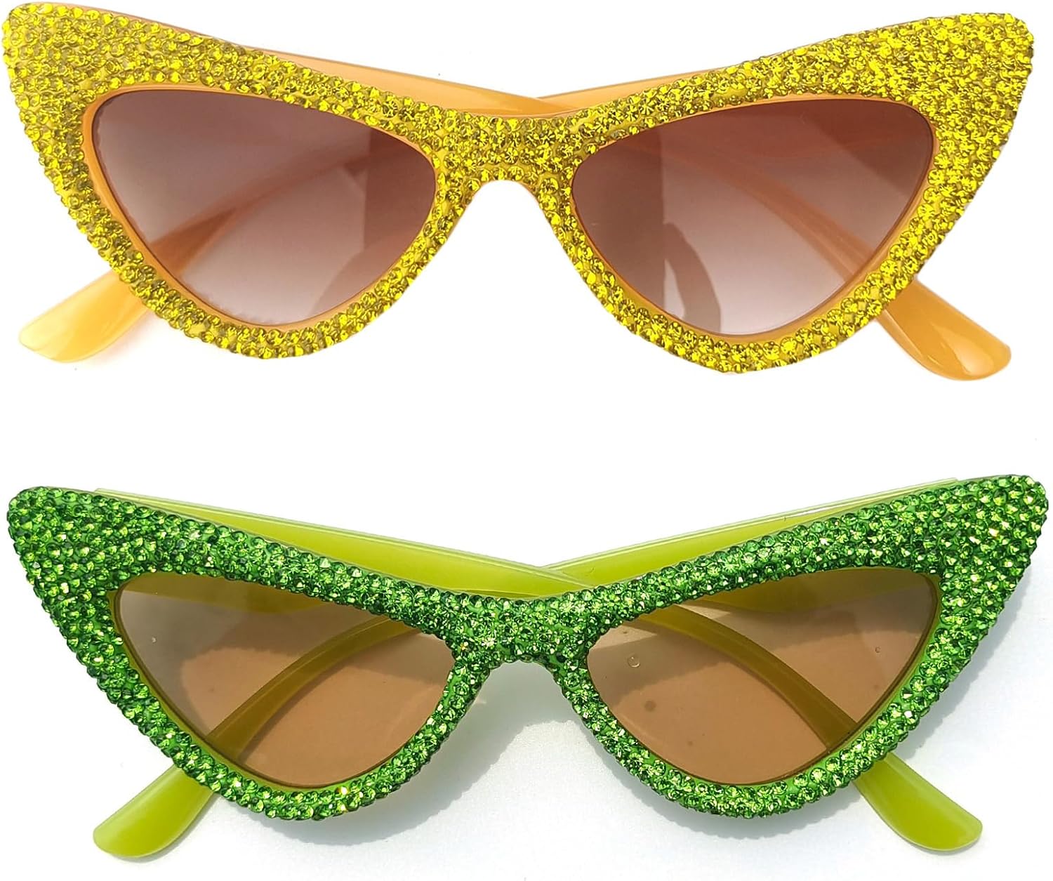 

Солнцезащитные очки Willochra Diamond Bling для женщин, модные солнцезащитные очки «кошачий глаз» со стразами, женские очки с кристаллами и украшениями для вечеринок, 2pcs-yellow&green
