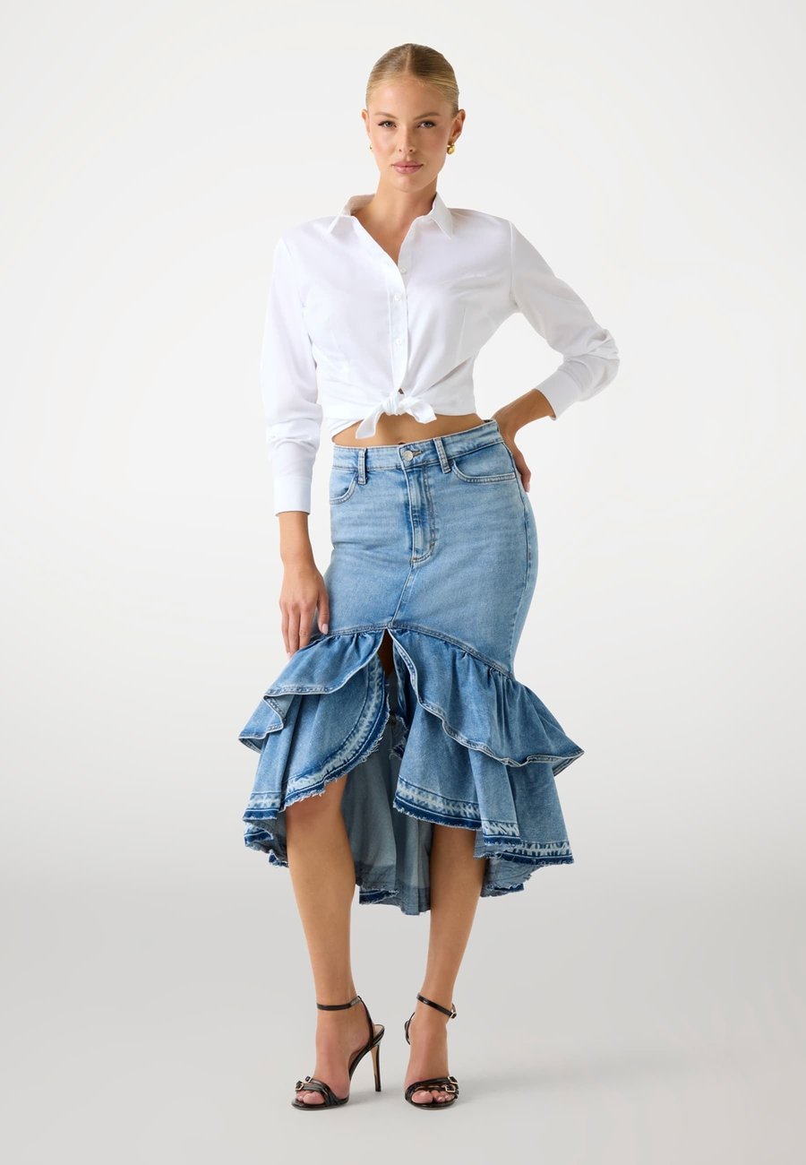 

Юбка Guess MITTELLANGER JEANSROCK RÜSCHEN, Himmelblau/Light Blue
