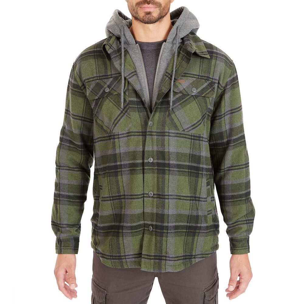 

Рабочая одежда Big & Tall Smith's Фланелевая куртка с капюшоном и подкладкой из шерпы Smith's Workwear, зеленый