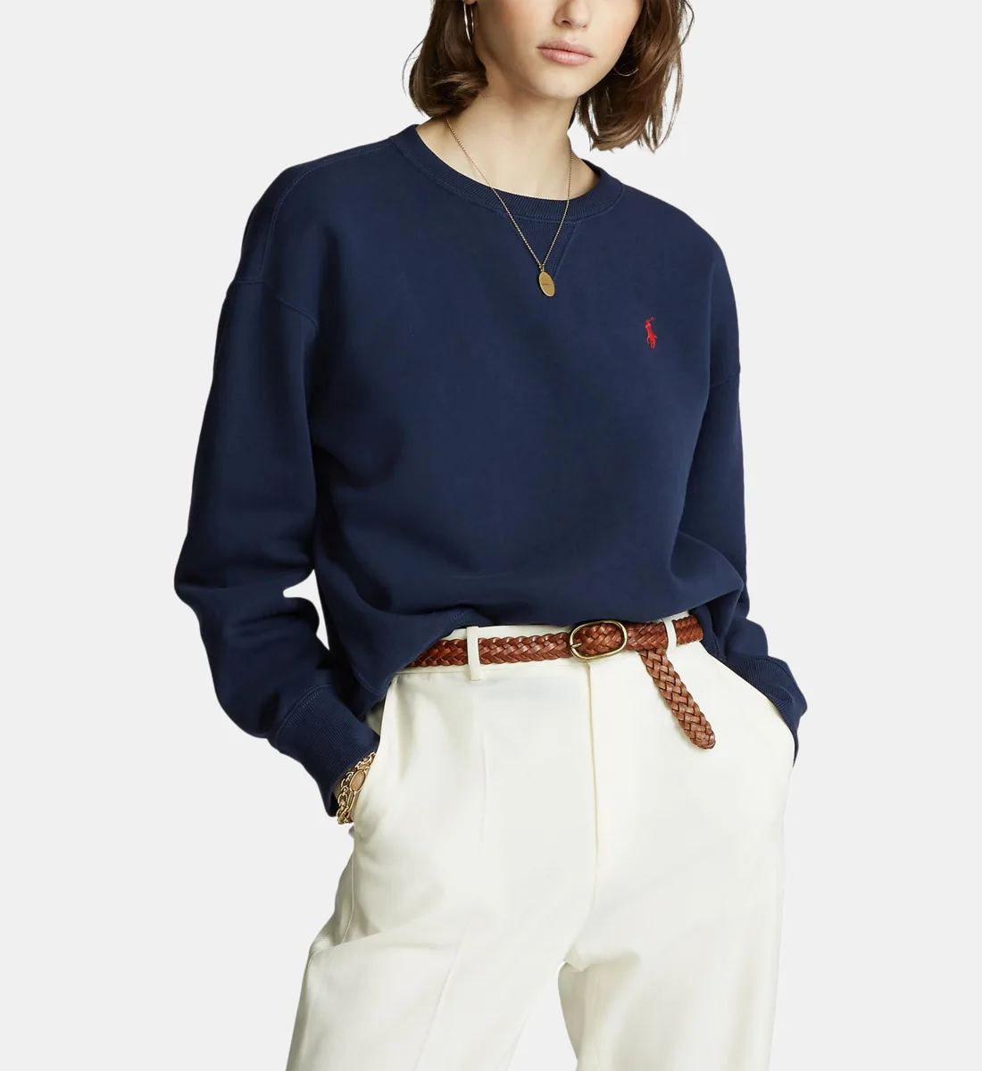 Свободный хлопковый свитшот с фирменной отделкой POLO RALPH LAUREN, синий