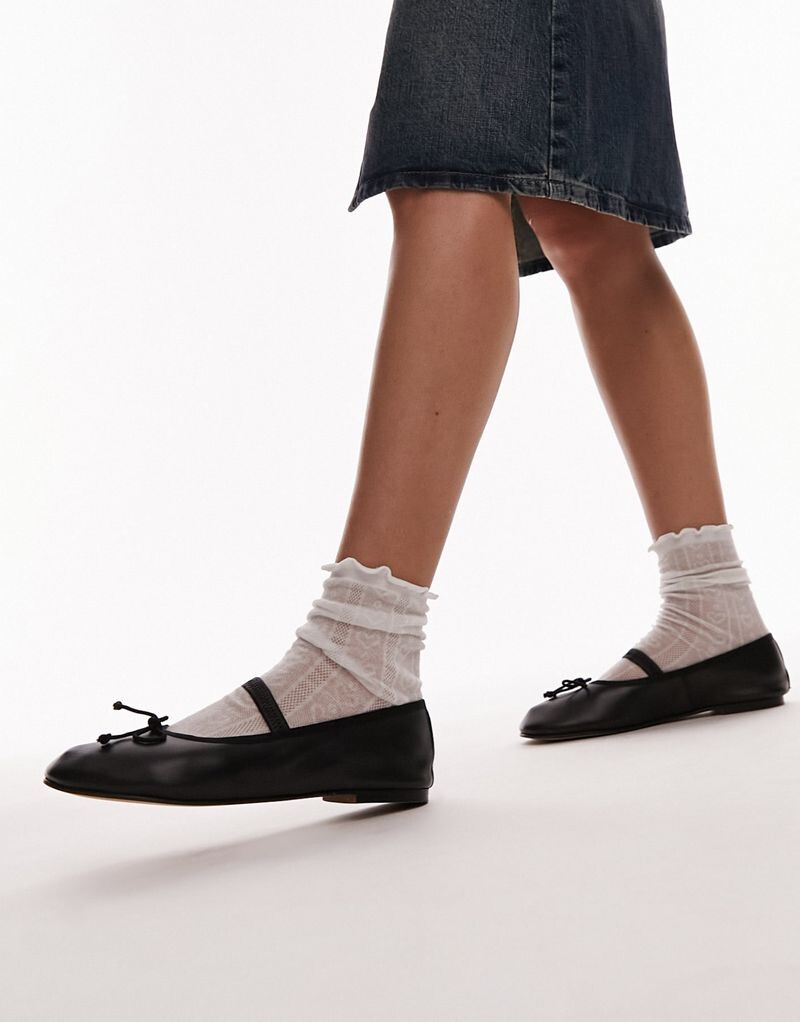 

Черные кожаные балетки без подкладки Topshop Brooke