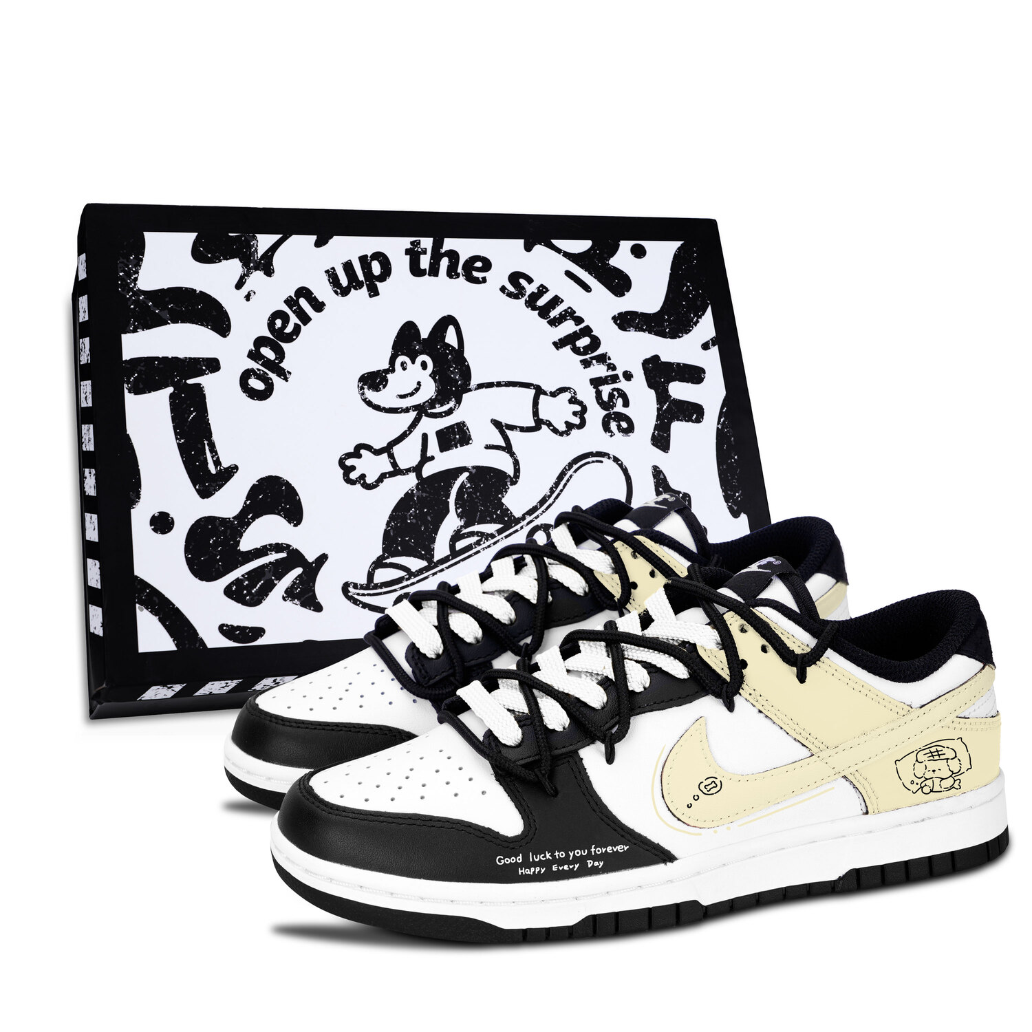 

Dunk Black White, красивые лечебные устойчивые к истиранию низкие кроссовки для скейтбординга unisex Nike, желтый