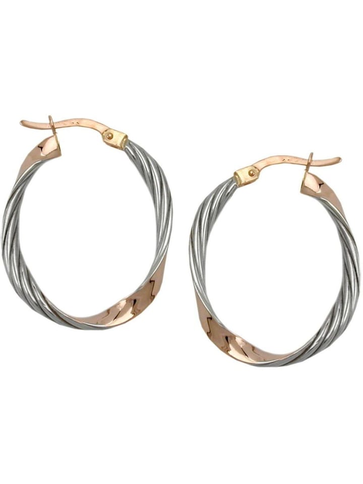 

Gallay Серьги в креольском стиле, овальные, двухцветные, родированные, с алмазной огранкой, 9-каратное розовое золото в золотом исполнении