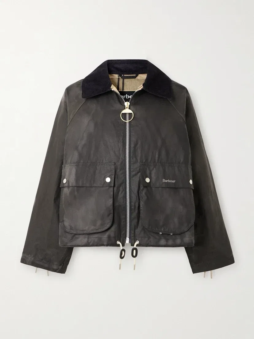 Куртка из вощеного хлопка с отделкой из коричневой кожи и вельвета Barbour, черный