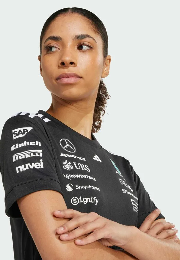 Футболка с принтом mercedes amg petronas formula one team для женщин, черная. Adidas Originals, Black White — фото 3