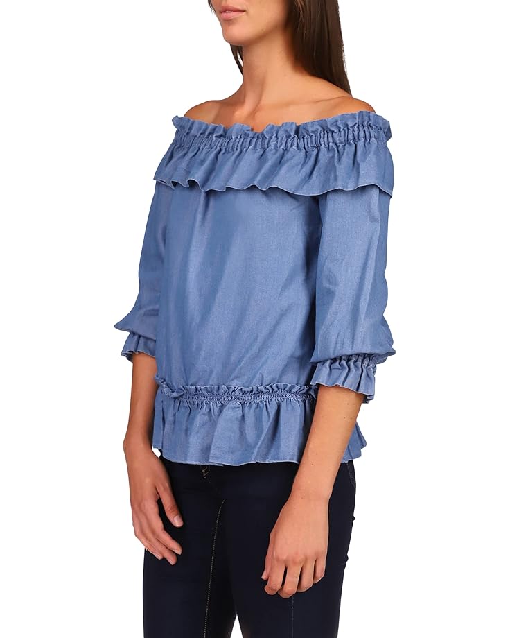 

Топ Michael Kors Bar Shoulder Ruffle Top, цвет Light Cadet Wash