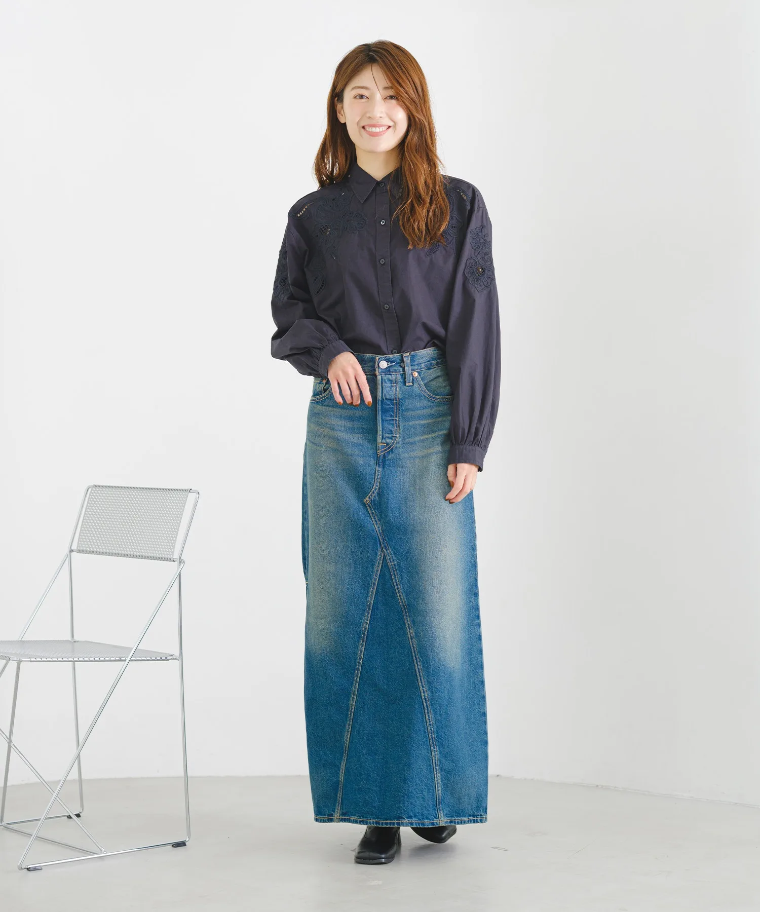 Женская хлопковая рубашка с вышивкой Levi's Janie чёрная — фото 3