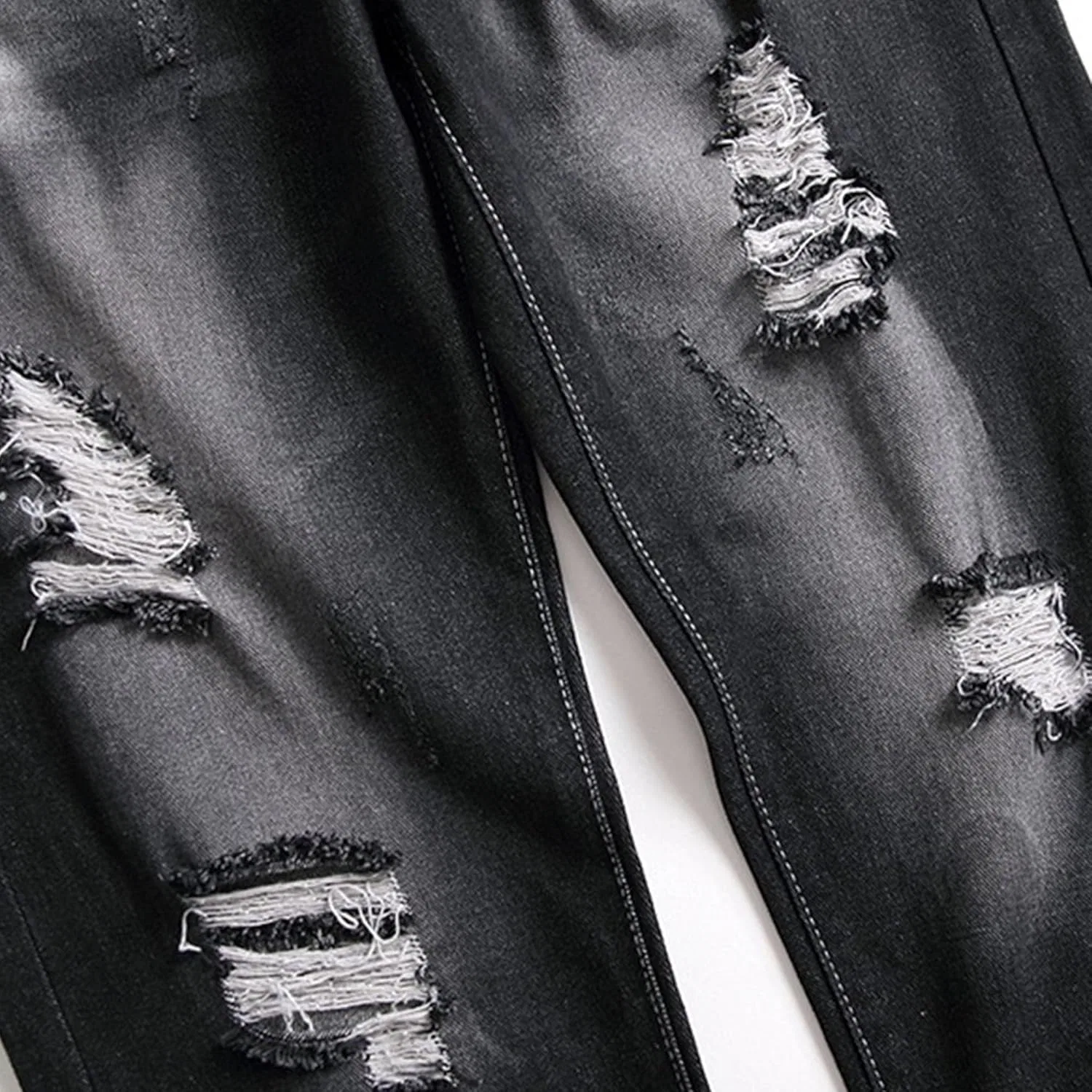 Джинсы slim fit с рваными элементами, черный — фото 2
