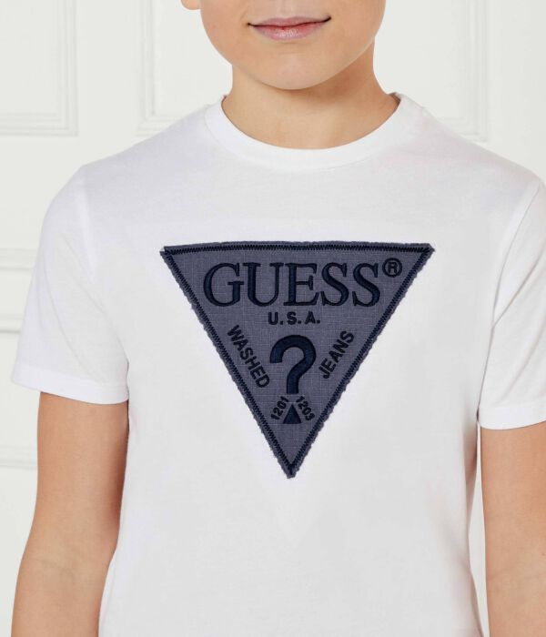 Футболка детская Guess с нашивкой, белый — фото 4