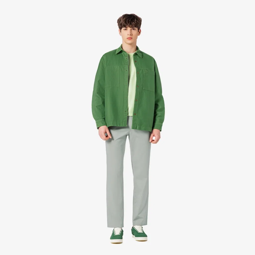 Мужские стрейчевые чиносы в рубчик меланжевого серого цвета от Lacoste — фото 2
