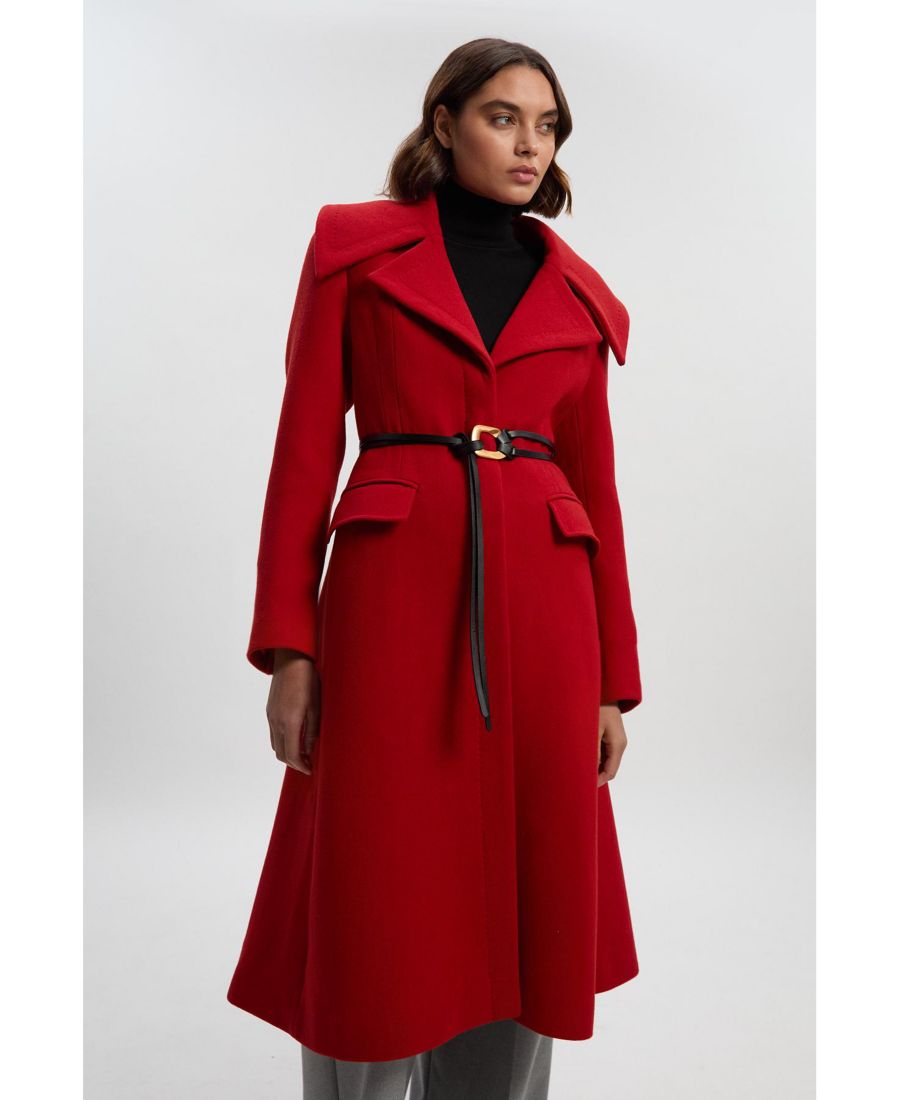 

Женское шерстяное пальто средней длины с воротником-шалью и поясом Karen Millen, Red