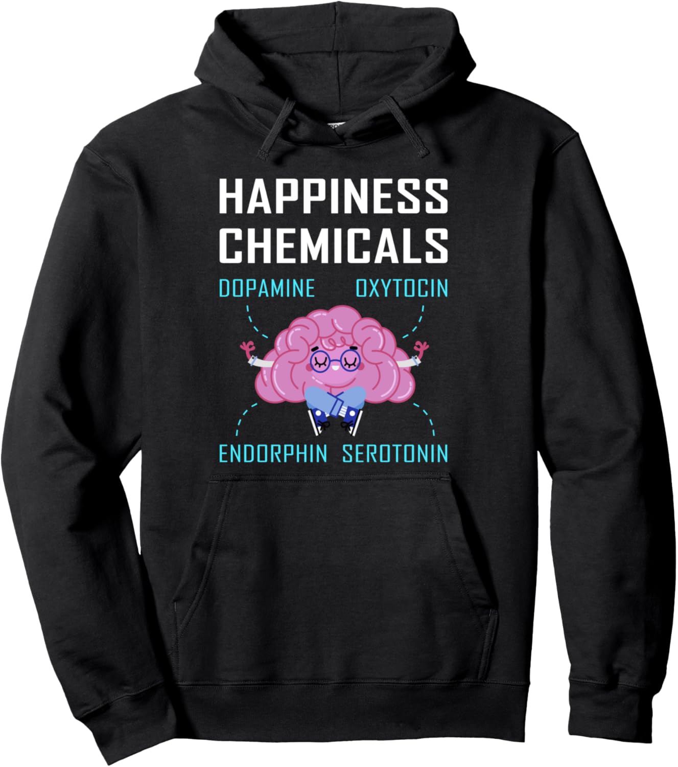 

Толстовка с надписью «Happiness Chemicals Happy Hormone Smart Brain Hoodie», черная