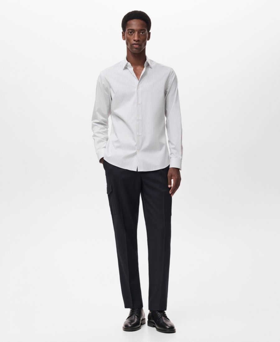 

Мужская хлопковая рубашка в полоску, стандартного кроя MANGO, Khaki