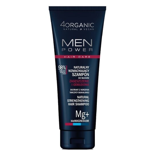 

4organic, Men Power, Натуральный укрепляющий шампунь для волос, Утолщение и восстановление, 250 мл