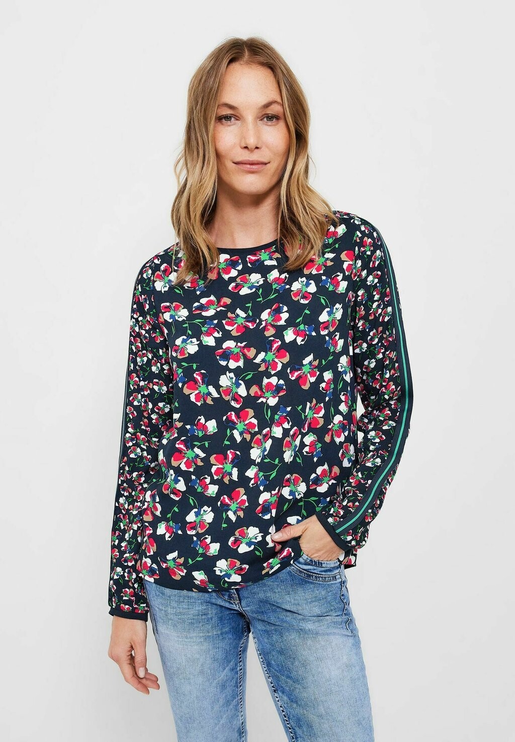 

Топ с длинными рукавами MIT BLUMEN PRINTMIX Cecil, темно-синий