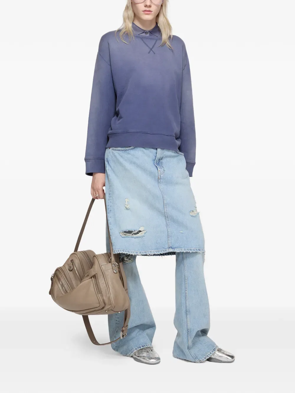 Толстовка с круглым вырезом и логотипом Acne Studios, синий — фото 3