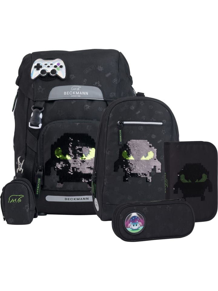 

BECKMANN Классический школьный рюкзак объемом 22 л, 6 предметов, цвет Pixel, черный