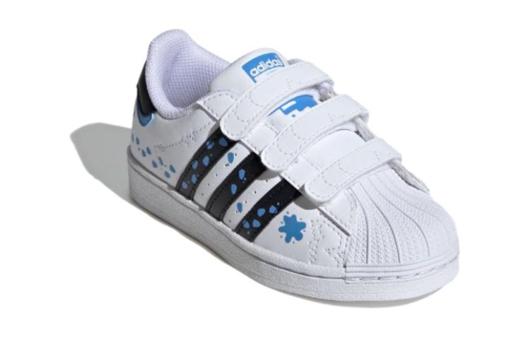 Детские кроссовки для скейтбординга SUPERSTAR SST KIDS с противоскользящим износостойким низким верхом Adidas Originals, белый/синий — фото 4