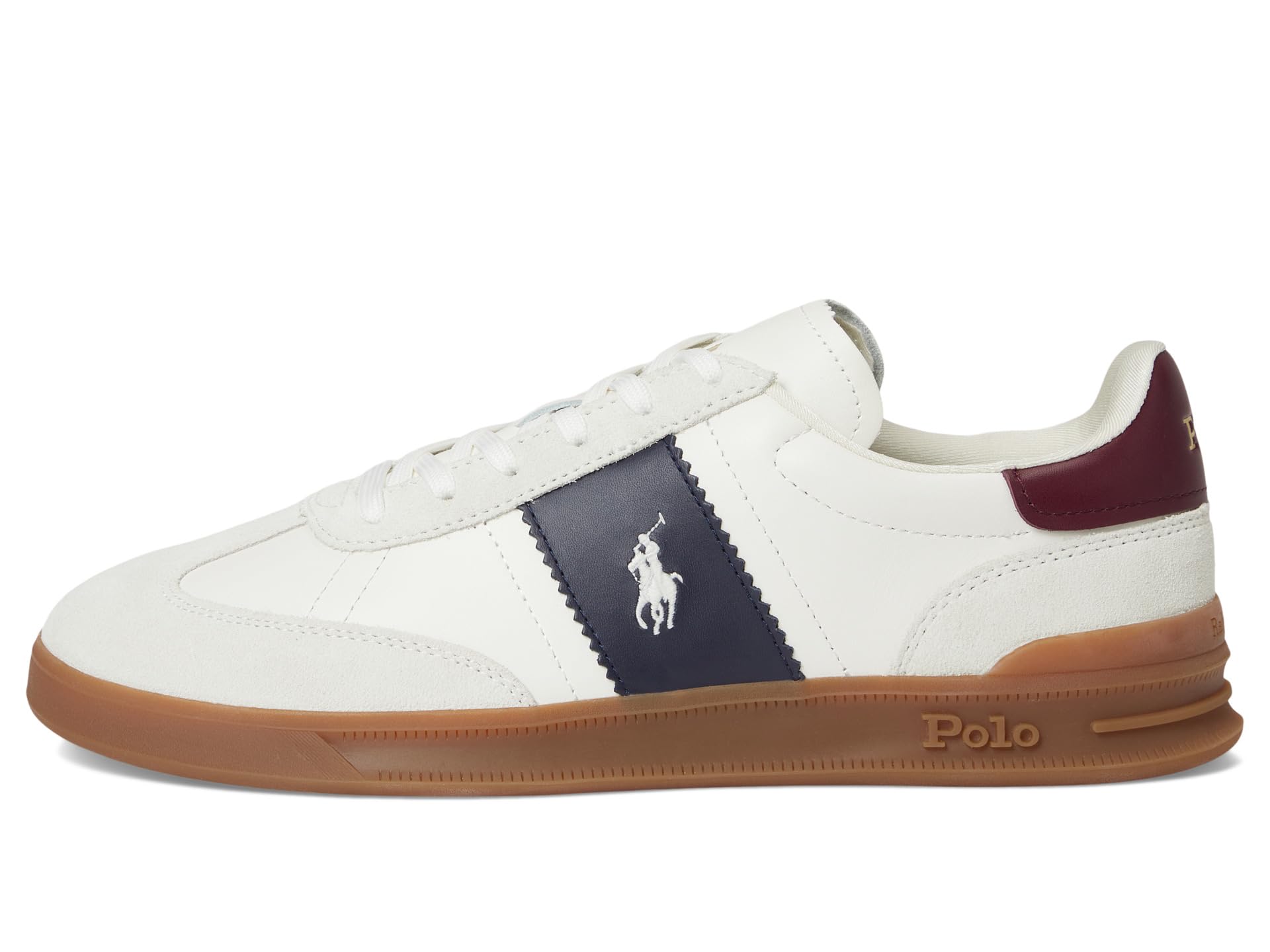 Кроссовки Polo Ralph Lauren Heritage Aera Leather-Suede Sneakers, цвет Bianco/Navy/Wine 1 — фото 4