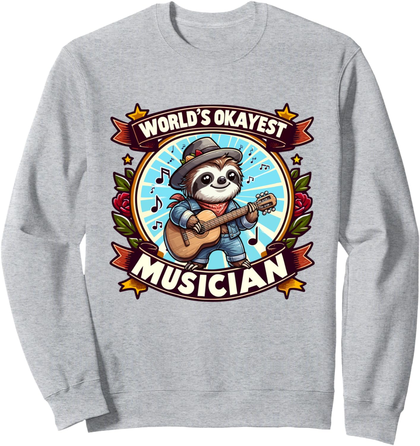 

Толстовка с надписью «Самый обычный музыкант в мире, играющий на гитаре, и группа ленивцев» Okayest Musician Guitar Sloth Casual Performer Tee, серый