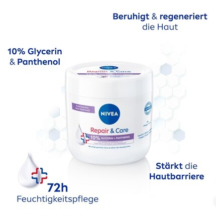NIVEA Repair & Care Cream без отдушек Увлажняющий нежирный крем для тела Быстро впитывающийся лосьон с пантенолом и глицерином для чувствительной зудящей кожи 400 мл — фото 2