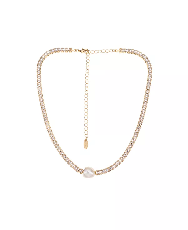 

Ожерелье из 18-каратного золота с одной пресноводной жемчужиной и кубическим цирконием Ettika, gold