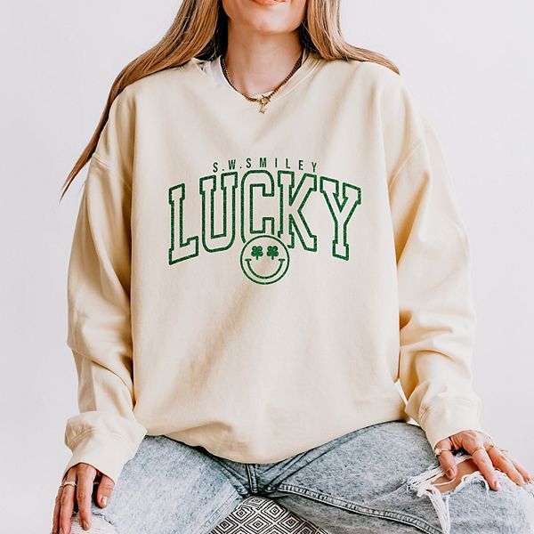 

SWSmiley lucky varsity glitter - женский легкий свитшот garment dyed Simply Sage Market, Ivory, Зеленый, SWSmiley lucky varsity glitter - женский легкий свитшот garment dyed Simply Sage Market, Ivory