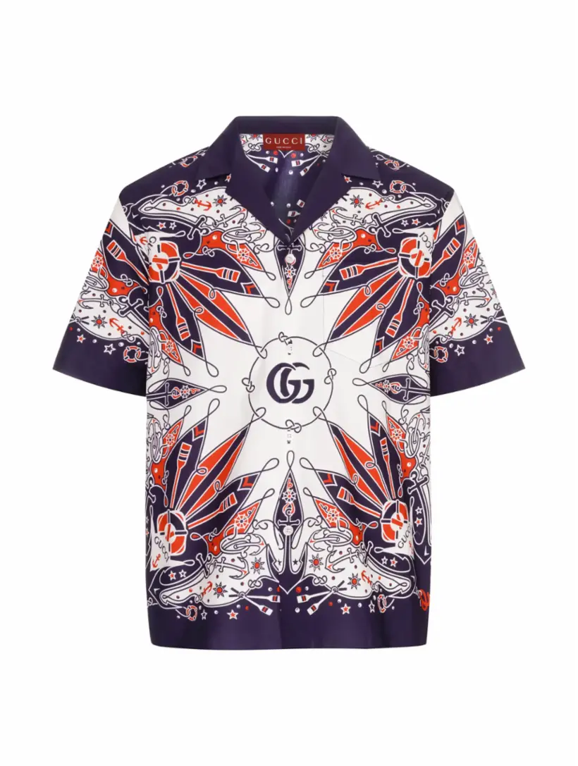 

Рубашка из поплина с принтом Gucci, мультиколор