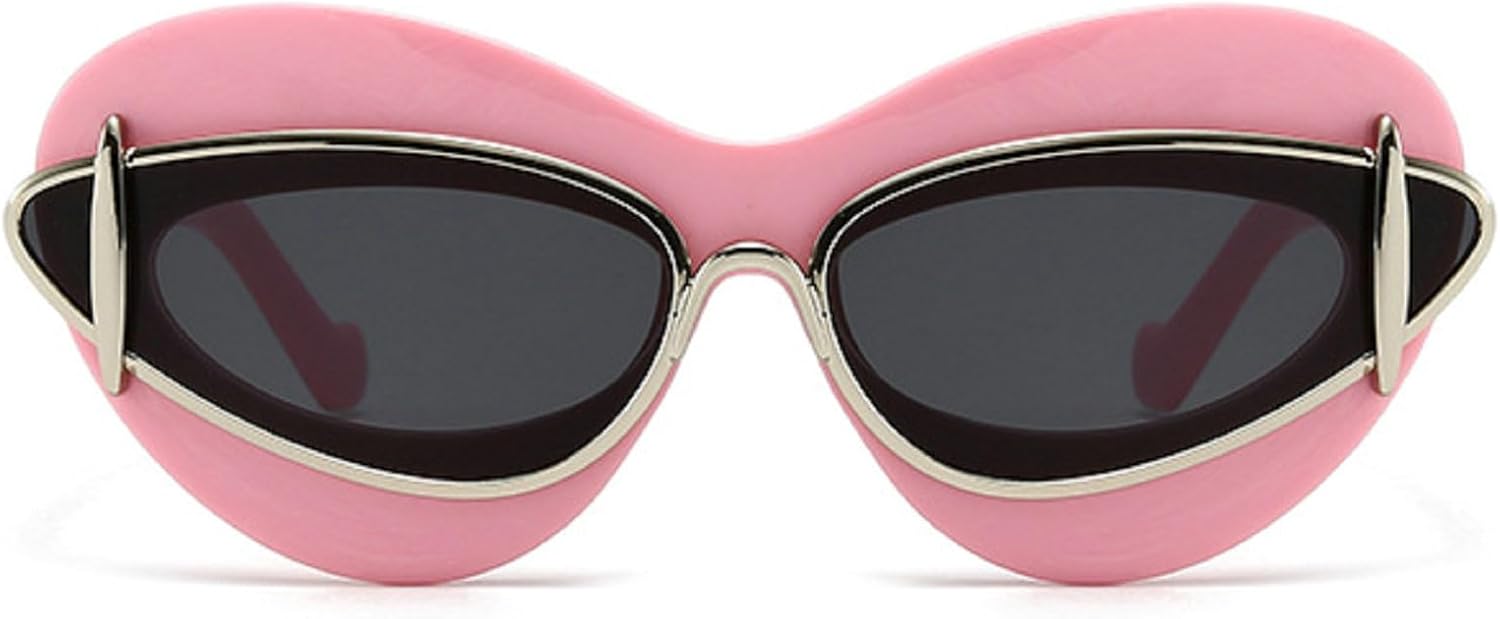 

Сексуальные солнцезащитные очки в стиле панк Y2K «кошачий глаз» для женщин, 2024 год, роскошные винтажные солнцезащитные очки в ретро-стиле с двойной оправой, защита от УФ-излучения UV400 mincl, Pink