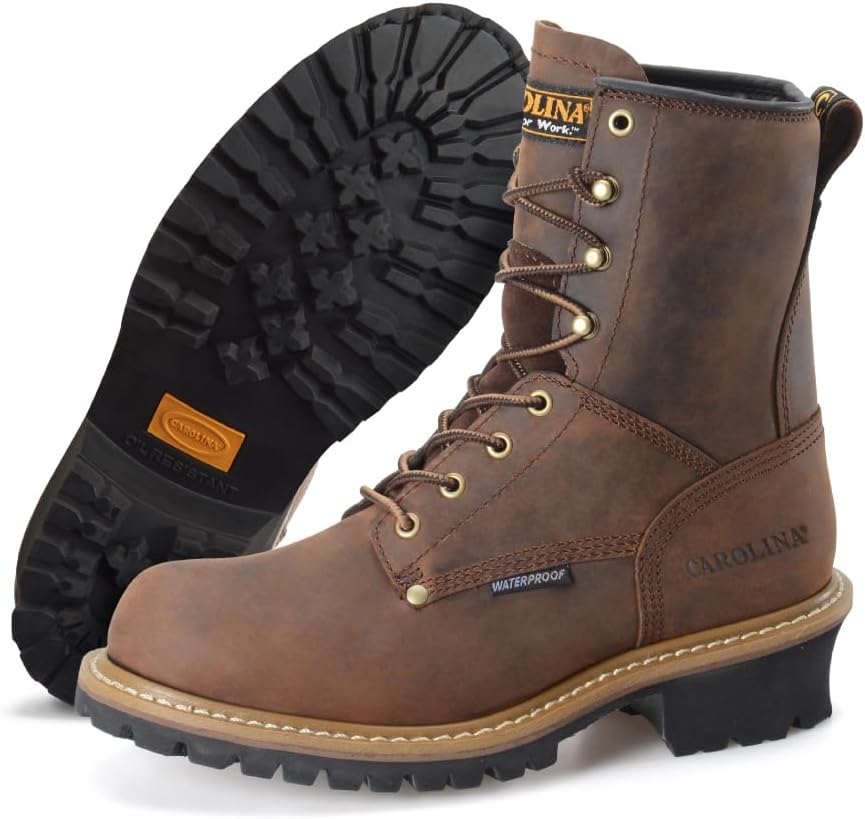 

Водонепроницаемые ботинки Carolina 8 для мужчин - противоскользящая подошва, стелька с мягкой амортизацией для работы в течение всего дня, защита с рейтингом EH, коричневый