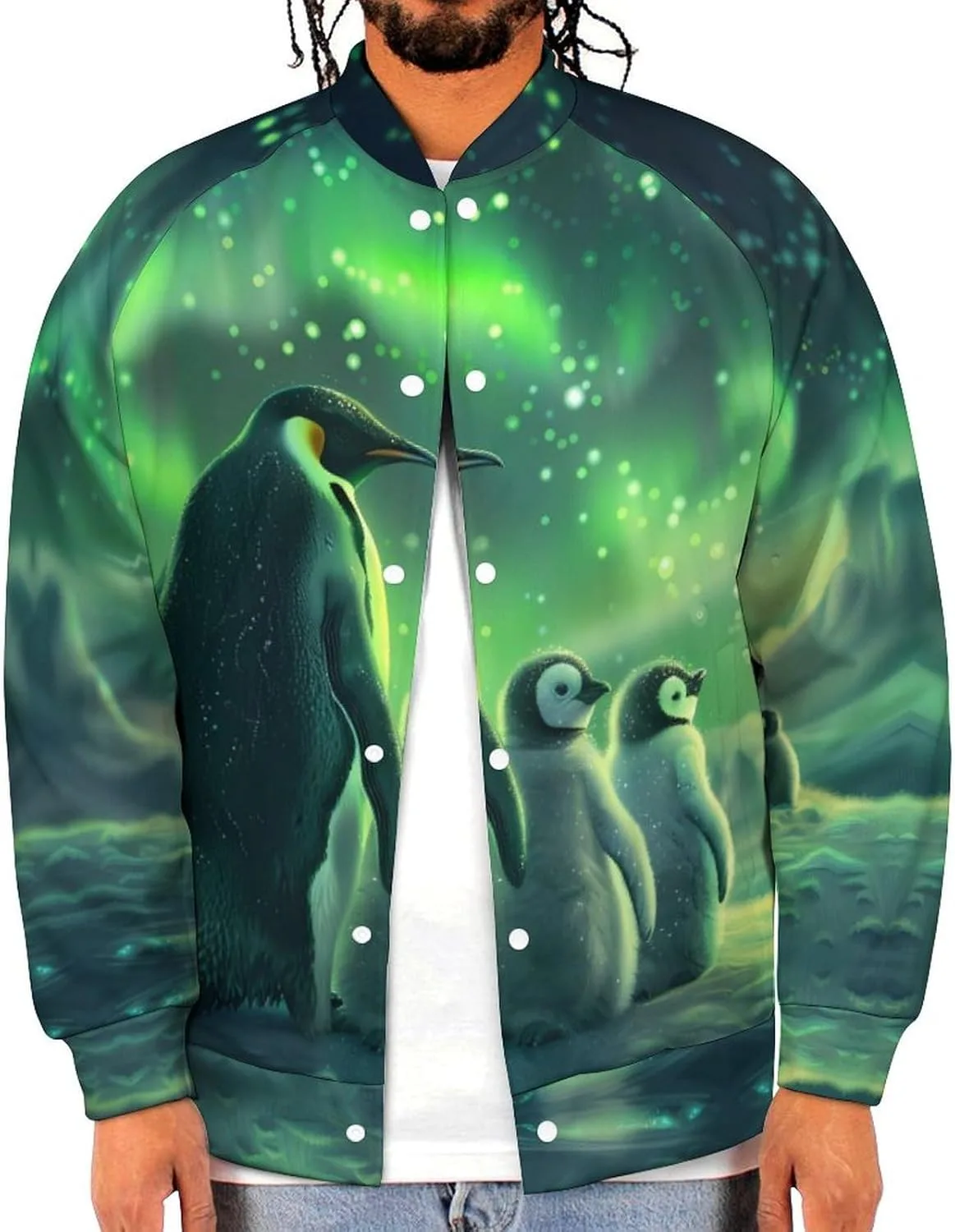 Generic Куртка-бомбер Green Aurora Borealis Penguin мужская легкая бейсбольная куртка-варенка